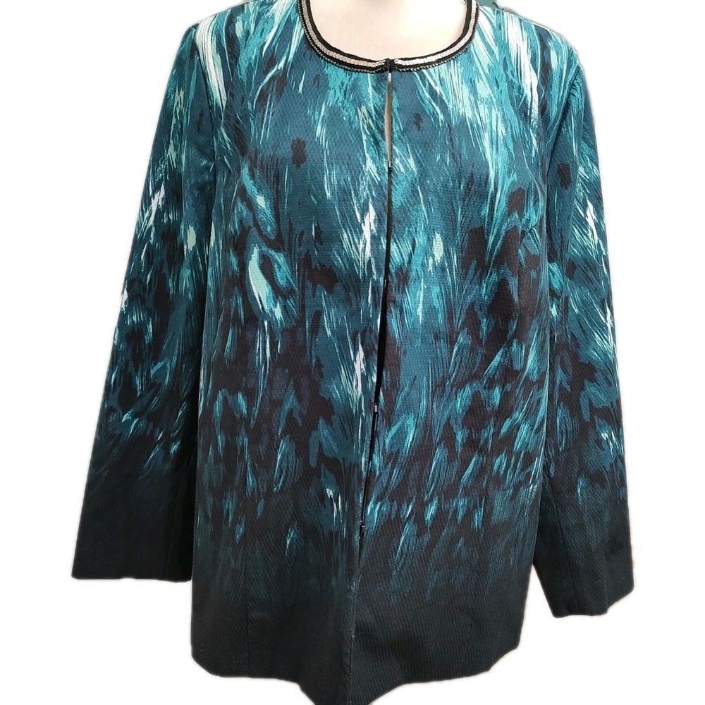 Catherine's Plus Sz 1X Teal Black Jacket Embellished Neck Hook Closure Lined
